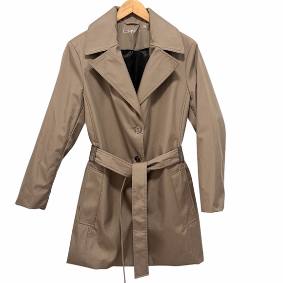 Calvin Klein Jackets & Blazers - Calvin Klien Tan Khaki Taupe Belted Knee Length Trench Coat - Like New - Large